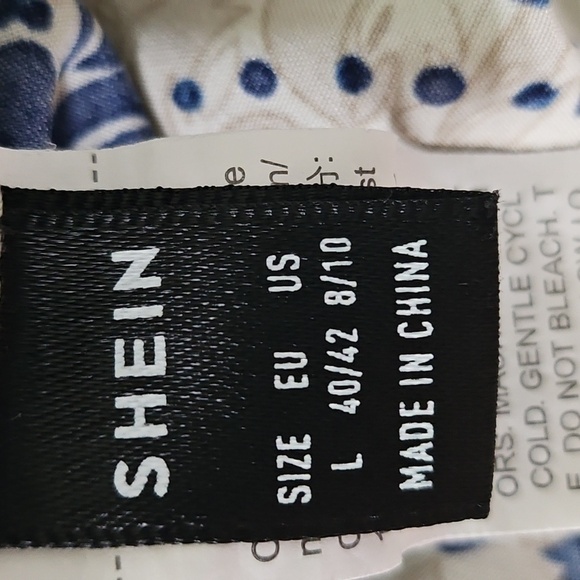 SHEIN Tan and Navy Blue Print Dress - Picture 8 of 14